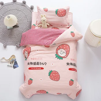Комплект спално бельо за бебешко легло от памук за шарени 3шт, комплект спално бельо Baby Princess Включва калъфка чаршафа, пухени без пълнител