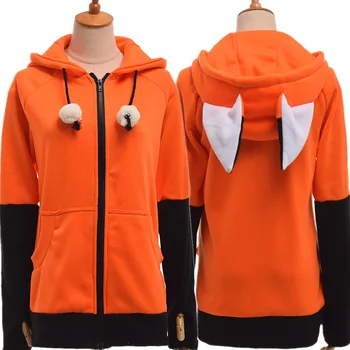 Костюм за cosplay с лисьими уши, яке с качулка, топло оранжево-hoody, унисекс, hoody с качулка