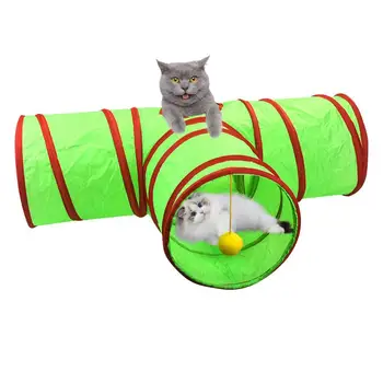 Котешки тунел Т-образно Сгъване тунел, играчки за котки, куче, коте, Заек, Интерактивни играчки за котки с дупка за очите и игрушечным топката