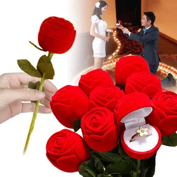 Креативната кутия за пръстени с рози, Флокированные цветя за жени, Сватба, Свети Валентин, Подарък пръстен, кутия за бижута, чанти