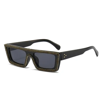 Луксозни Маркови извънгабаритни блестящи слънчеви очила Дамски Слънчеви очила в голяма квадратна рамка, Модни нюанси Плажни слънчеви очила с диаманти за шофиране