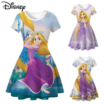 Лятна бебешка рокля на принцеса с дизайн на Дисни, сладка мини рокля Рапунцел от карикатура, сладък рокли на принцеси за момичета, детски дрехи за cosplay.
