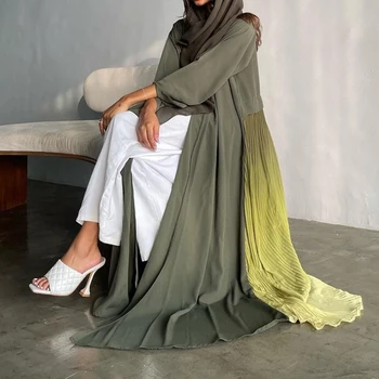 Лятото луксозно арабското отворено кимоно Абайя от шифон в сгъвката на контрастен цвят в стил мозайка от Саудитска Арабия, Дубай, мароко мюсюлманския халат, козина