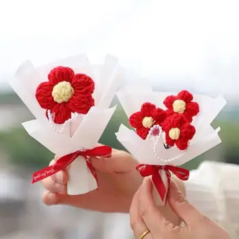Мини букет от цветя, плетене на една кука Бала Букет от Изкуствена Маргаритка Вязаный цвете Сватбен подарък за гостите на Подарък за Свети Валентин