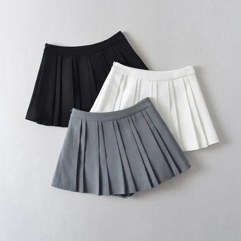 Мини поли за жени, Корейски модни плисирани поли, Дамски лятна пола 2023 г., Кавайная облекло, пола с висока талия, бяла, с неправилна форма.