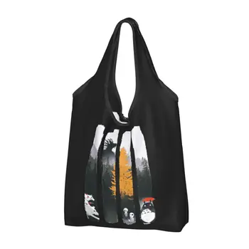 Множество продуктова чанта Mononoke Hime Forest Protectors, сгъваеми чанти за пазаруване, които могат да се перат в машина, Голяма чанта за съхранение, свързани калъф