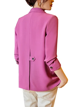 Модерен Женски яке-сако, дамско Розово-кофейно-черно женско однобортное пряко палто с дълъг ръкав за есен-зима