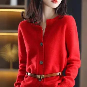 Модерен универсален пролет-есен нова вязаный жилетка, женски свободен пуловер, палто, обикновена блузи с дълъг ръкав, жилетка женски