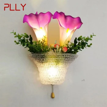 Модерните стенни лампи PLLY с цветя, романтична пасторальный декоративна лампа за дневна, коридор, спалня