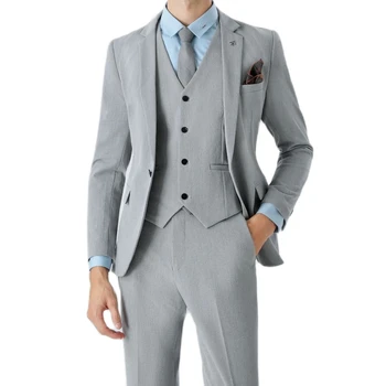 Мъжки костюм Комплект от 3 теми Оборудвана бизнес ежедневието на Сватбен банкетна професионален костюм Сако, Жилетка с штанами