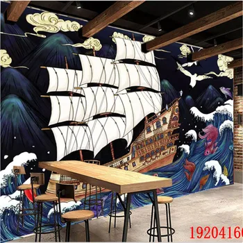 Носталгия тапети за плаване Укие-ъ, ресторант за морски дарове, 3D Японската кухня, Суши-ресторант, индустриален декор, стенни тапети 3D