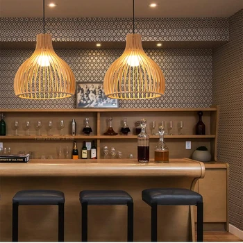 Окачен лампа в азиатски стил Дървена подвесная лампа Дървена полилей E27 Led осветление за всекидневна кухня Хотелска на проекта