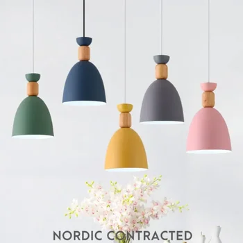 Окачен лампа в скандинавски стил, висящи лампи, подвесное осветление, дърво, модерен цвят за Тестени изделия, за кабинет, фоайе, декор прикроватной стая в спалнята