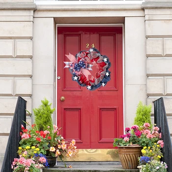 Патриотични врата венци за честването на 4 юли - Празнична украса на входната врата на дома с висящи висулки и уникални аксесоари