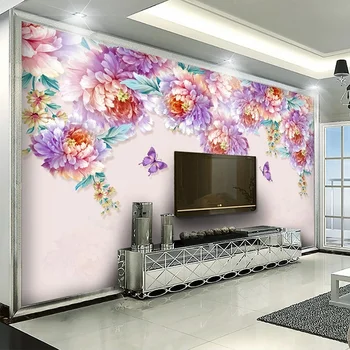 Потребителски Снимки на 3D Романтична ръчно Рисувани Цветя Цветя Стенопис с пеперуди Papel De Parede 3D Тапети за хола и спалнята.