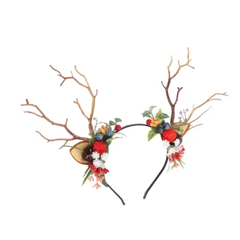 Превръзка на главата с оленьими рога, Празнична прическа, Коледна детска превръзка на главата, Венец