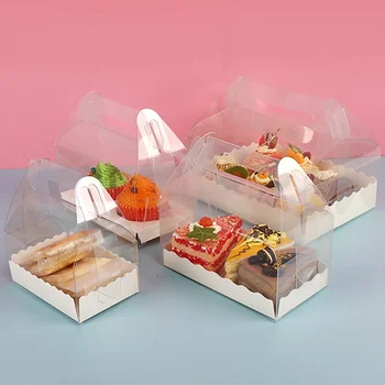 Прозрачна кутия за торта от ДОМАШНИ 10шт, Прозрачна опаковка, Подарък кутия за печене на торта, Прозрачна пластмасова кутия за кексчета за сватбени партита