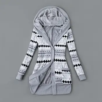 Прост пуловер, жилетка, закопчалки за копчета и приятен за кожата вязаное палто, оборудвана вязаный жилетка в райе с принтом