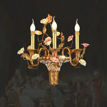 Първокласен френски класически стенен лампа от мед, керамика, дизайн хол вили удобства, Декоративна лампа за сватбената зала