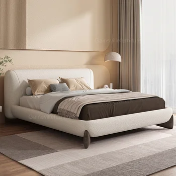 Рамка Луксозно двойно спално обзавеждане с мека тапицерия, спален комплект от дърво на най-новите разработки, кожени стенни легло кралски размер