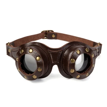 Регулируеми Очила в Стил Steampunk От Изкуствена Кожа Джентльменские Очила За Скутер