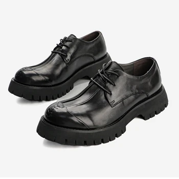 Реколта мъжки модел обувки на платформа, луксозна естествена кожа, Есен 2023, Дизайнер, ръчно изработени, Нова елегантна сватбена светският обувки Man