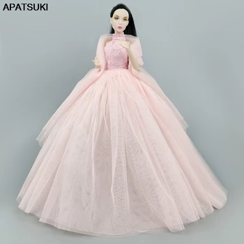 Розова сватбена рокля с високо воротом за Барби кукли, костюми на принцеса Вечерна рокля за парти, Дълги рокли, стоп-моушън облекло и завесата 1/6