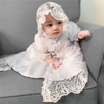 Рокля за момиченца бяла рокля на принцеса за деца, плисе дантелени рокли + шапка, костюм за бебешка торта, рокля за фотосесия на новородено, облекло за рожден ден