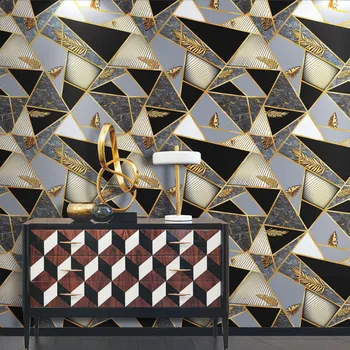 Ролка тапет с 3D ефект Металик Геометричен мрамор Съвременните кварцови триъгълници Тапети PVC дограма за жилищни помещения и декоративни стени