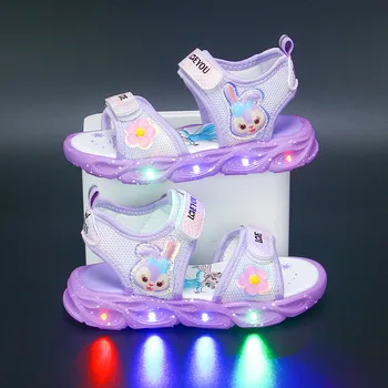 Сандали за момичета Disney с led подсветка, плажни обувки за момичета подметка, обувки принцеса Стеллалу, Розово-лилави обувки Fashion Network