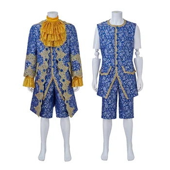 Средновековен мъжки костюм в стил рококо, Виктория двор от 18-ти век, Благороден принц, крал, на Маскарадните костюми, Карнавал за Хелоуин, бална рокля за парти.