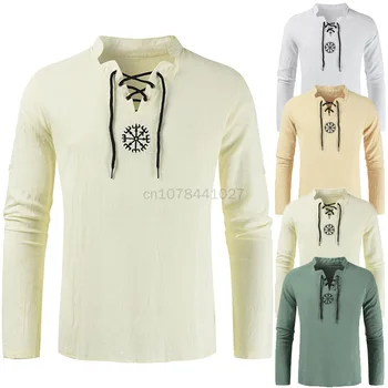 Средновековни Готически Викториански ризи, Блузи, Модни бродерия дантела Пират риза Мъжки 2023 Нов Viking Steampunk Ретро Възраждане