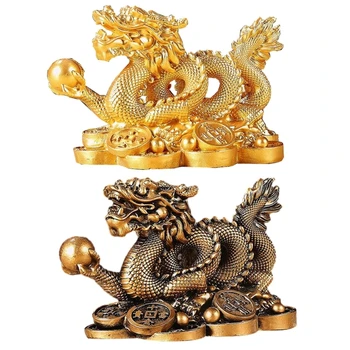 Статуята на китайския златен дракон, скулптури на животни, привлича богатството и предпазва вашия дом, чудесен подарък за приятелите и семейството си