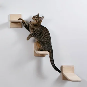 Стенни Котешка стълби за катерене, Стенни стълба за домашни любимци, Дървени играчки за котки, платформа за скокове във вода, мебели за домашни любимци със собствените си ръце