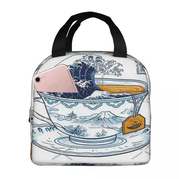 Страхотна чанта за обяд Kanagawa Чай Обяд Мъкна Обяд-апарати Термосумка за хранене Thermal Lunch Box