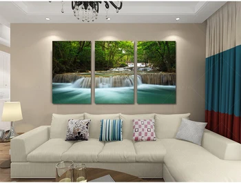 Съвместим с галлоном. ✓ Художественото оформление на дома, пейзаж с водопад в потока, модулен модел от спрея върху платно, стенни пана, на фона на телевизор за хола