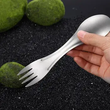 Титановая лъжица Spork 2-в-1, сверхлегкая кухненски прибори, преносима екологично чисти чинии Spork за пешеходен туризъм