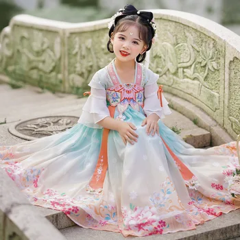 Традиционен китайски костюм на Фея за момичета, нова година дрешки за момичета и Рокля Hanfu, Детски cosplay в китайски стил, фотография Тан