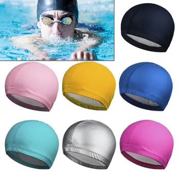 Универсален размер, подходящ за всички, Высокоэластичная Водоустойчив однотонная шапка за басейна, плувни шапки от изкуствена тъкан за защита на ушите