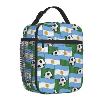 Утепленная чанта за обяд с футболния принтом под флаг на Аржентина, водоустойчив термосумка за обяд, за многократна употреба портативен хладилник, чанта-bento за пикник