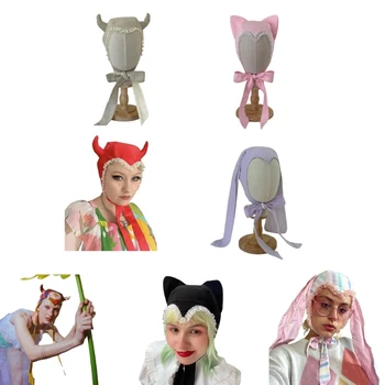 Уши-рога на Хелоуин за сценичното рожка Подаръци кролику Y2K Шапка на Хелоуин за възрастни и деца на Директна доставка