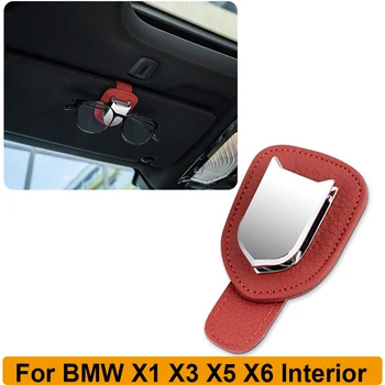Червена Кожа Скоба За Съхранение във вътрешността На Автомобила Mini Sunglass Закопчалката-Билет Козирка Държач За Очила BMW X1 X3 X5 X6 Автомобилни Аксесоари