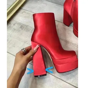Червени Ботуши На платформа И цип До средата на Прасците На Масивна Ток, Стръмни Модни Пикантни Летни Ежедневни Дамски Обувки Големи Размери 2023 Zapatillas Mujer