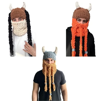 Шапка VikingHorn с брада, Шапка, за парти на Хелоуин, Новост за Фестивала възрастни, шапки