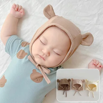 Шапки за защита на ушите на новороденото, Пролет-есен, меки памучни топли шапки-бини за новородено, сладки обикновен детски шапки-абсорбатори