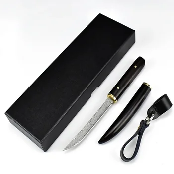 Японски коллекционный ловен нож с 107-слойным покритие от дамасской стомана, ръчно изработени ножове с фиксирано острие и эбонитовой дръжка в обвивка в подарък
